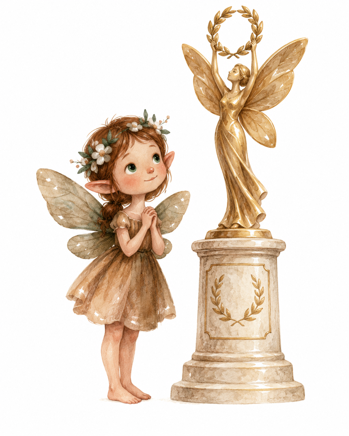 Petite fée admirant le trophée du palmarès